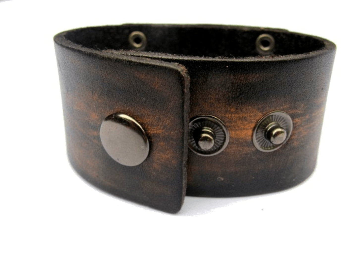 Brown leather bracelet with crosses and skulls