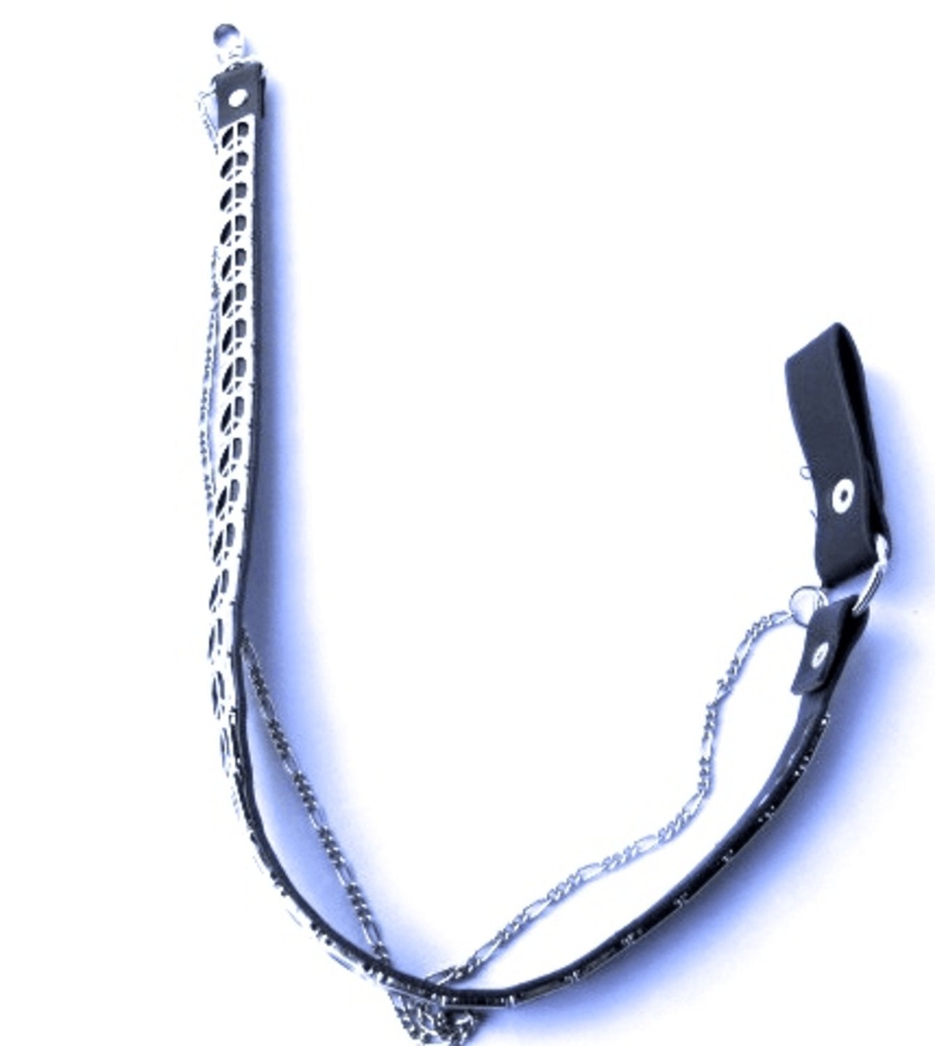 Trouser chain leather strap with Peace rivets and silver colored chain