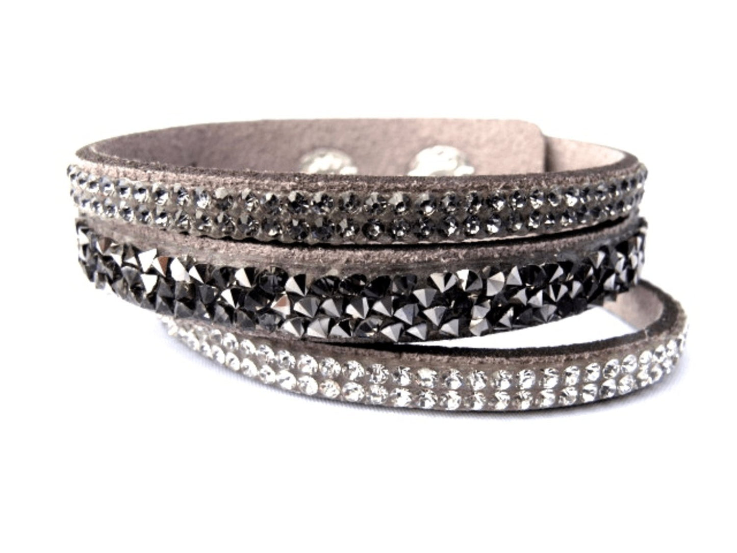 Gray cut leather bracelet with Crystals