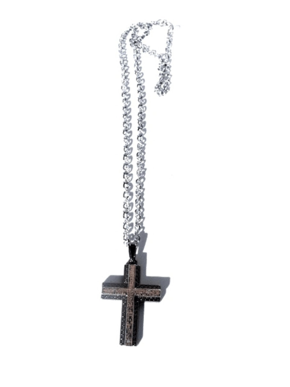 Cross necklace silver with text and white crystal