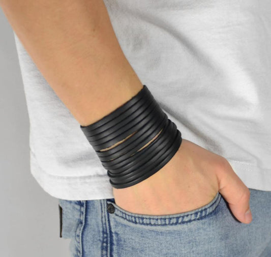 Läderarmband flätat - svart läder