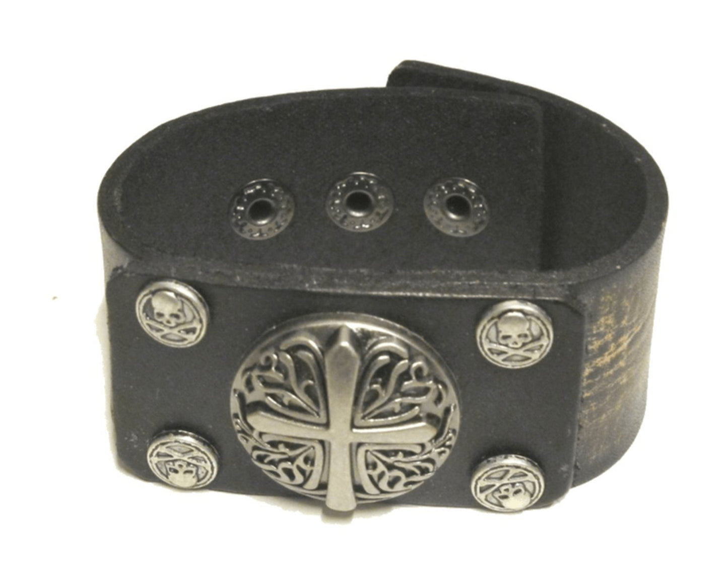 Läderarmband med kors och döskallar