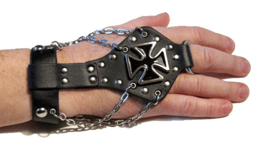 Leather bracelet with Maltese cross and round studs