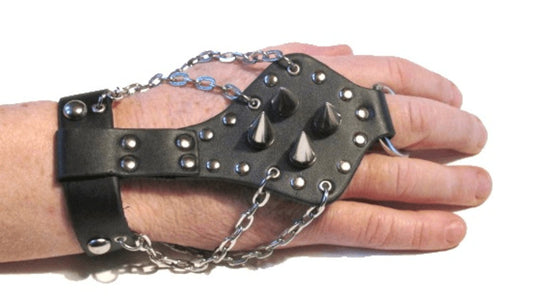 Leather bracelet with spike and round rivets