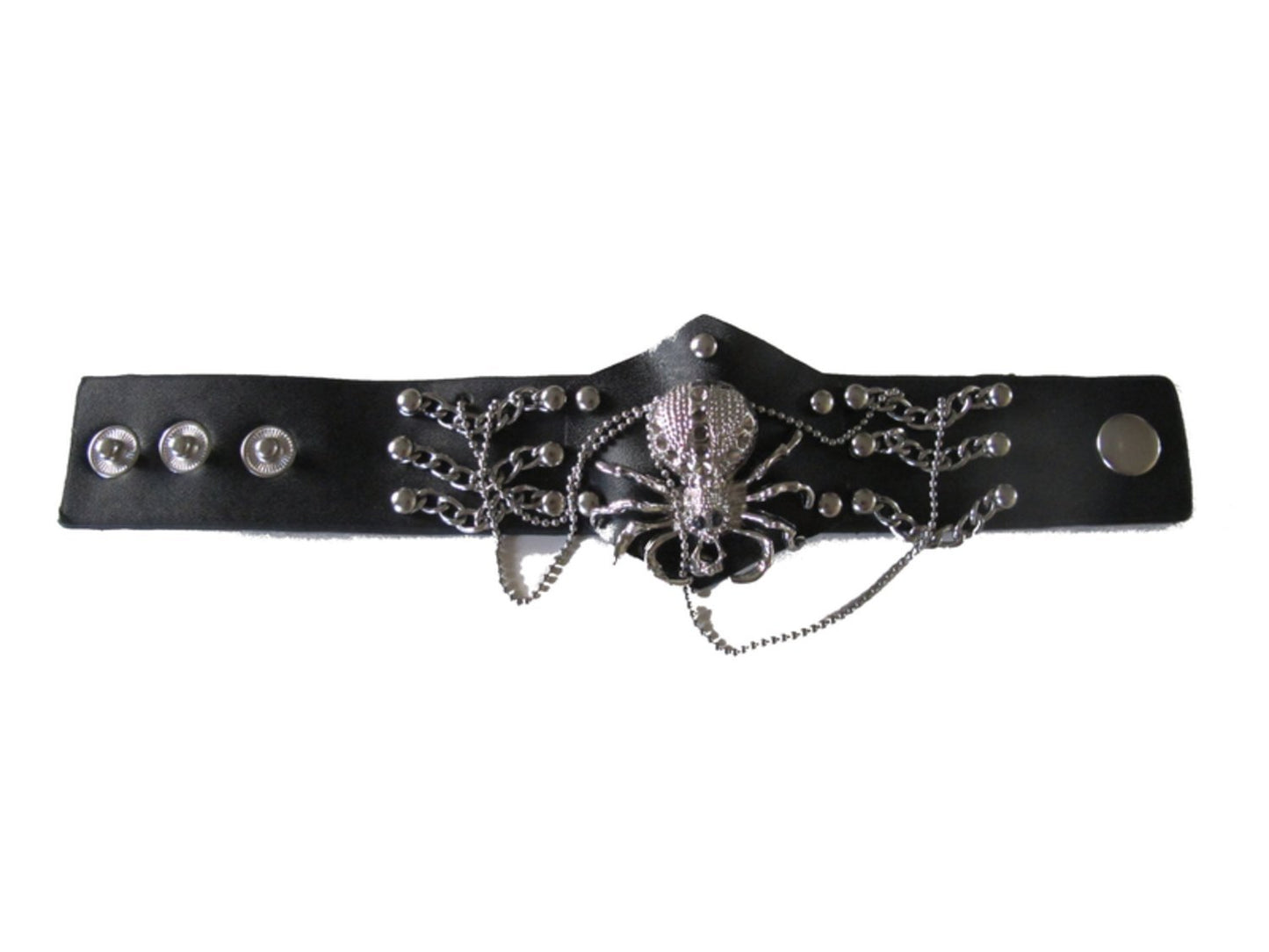 Leather bracelet with spider and chains