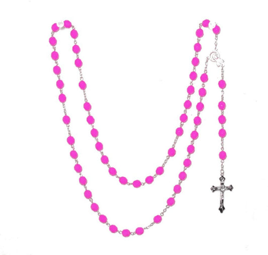 Rosary / Cross necklace Pink Pearls