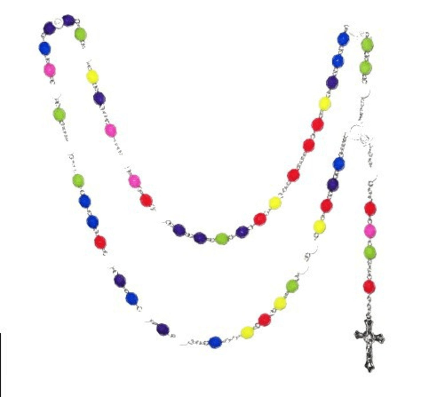 Rosary / Cross necklace multicolored beads