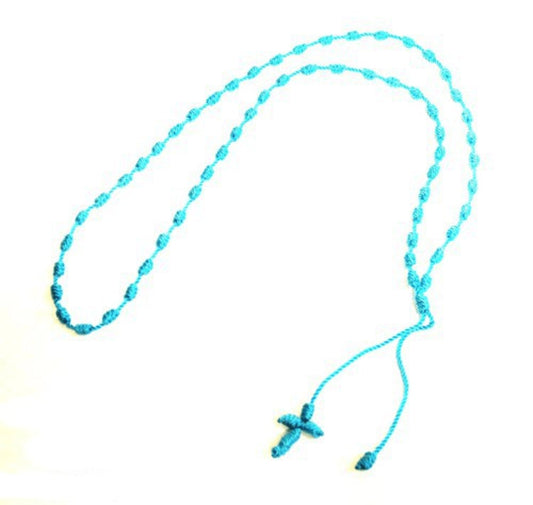 Rosary / Cross necklace turquoise color fabric