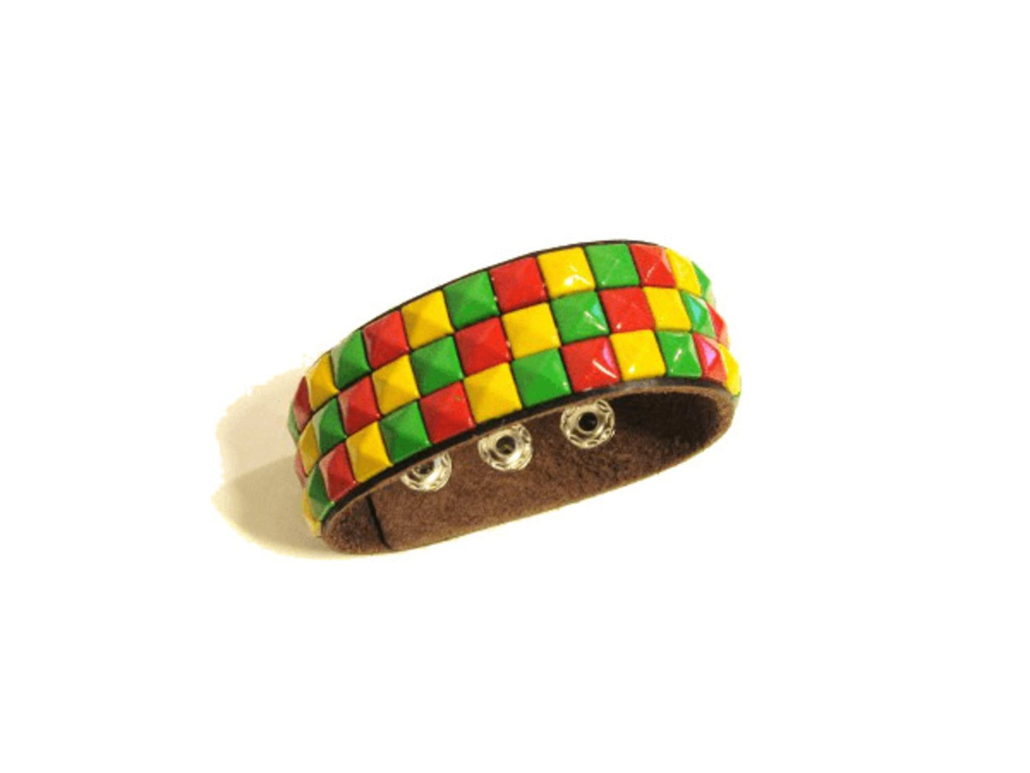 Rasta leather bracelet with lace rivets - 3 rows