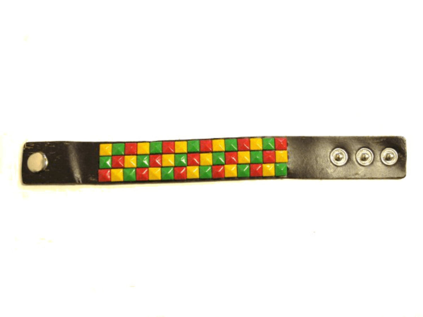 Rasta leather bracelet with lace rivets - 3 rows