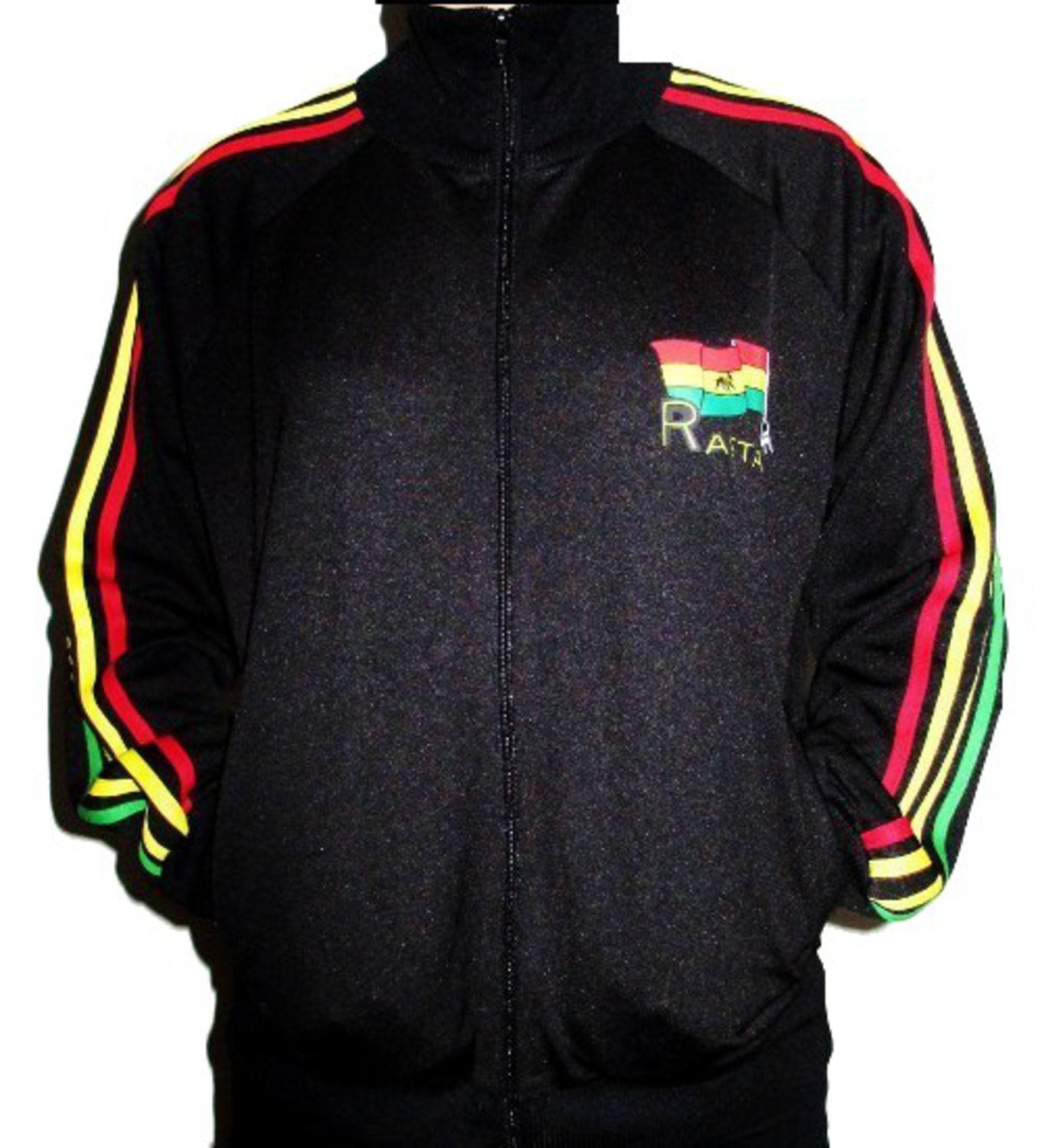 Rasta shirt Zipper - Black with Rasta print