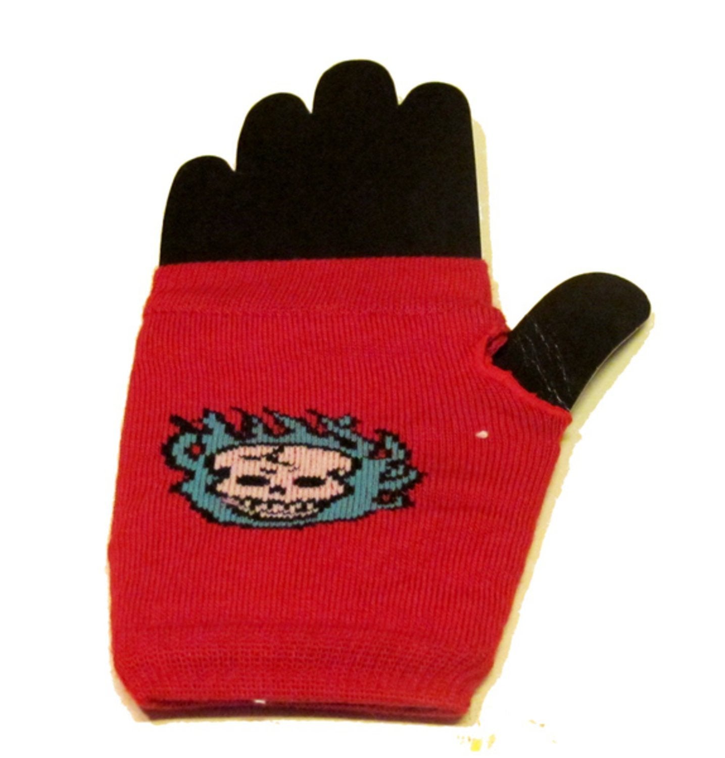 Red fingerless mittens skull