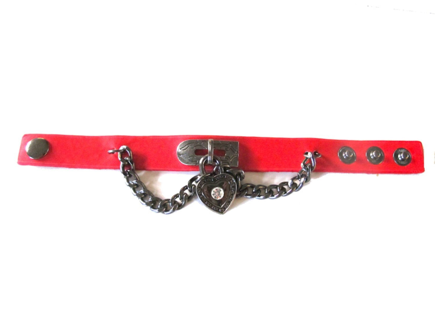 Red leather bracelet with heart and chain