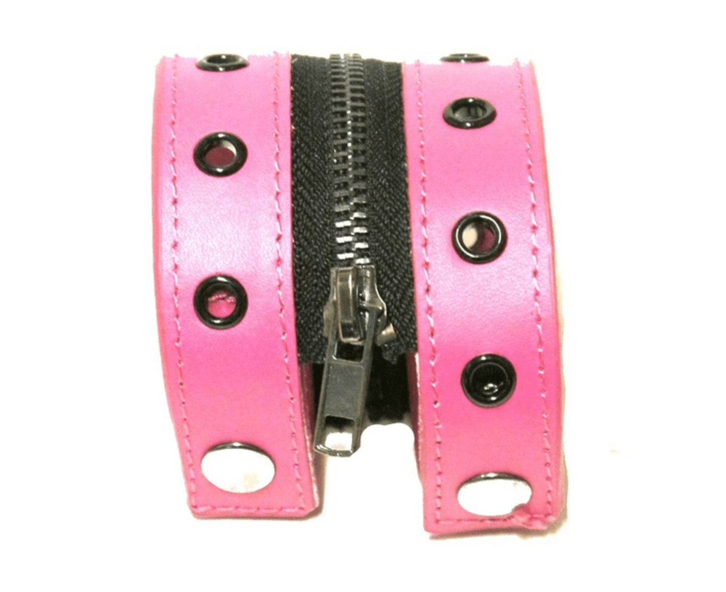 Pink leather bracelet with zipper