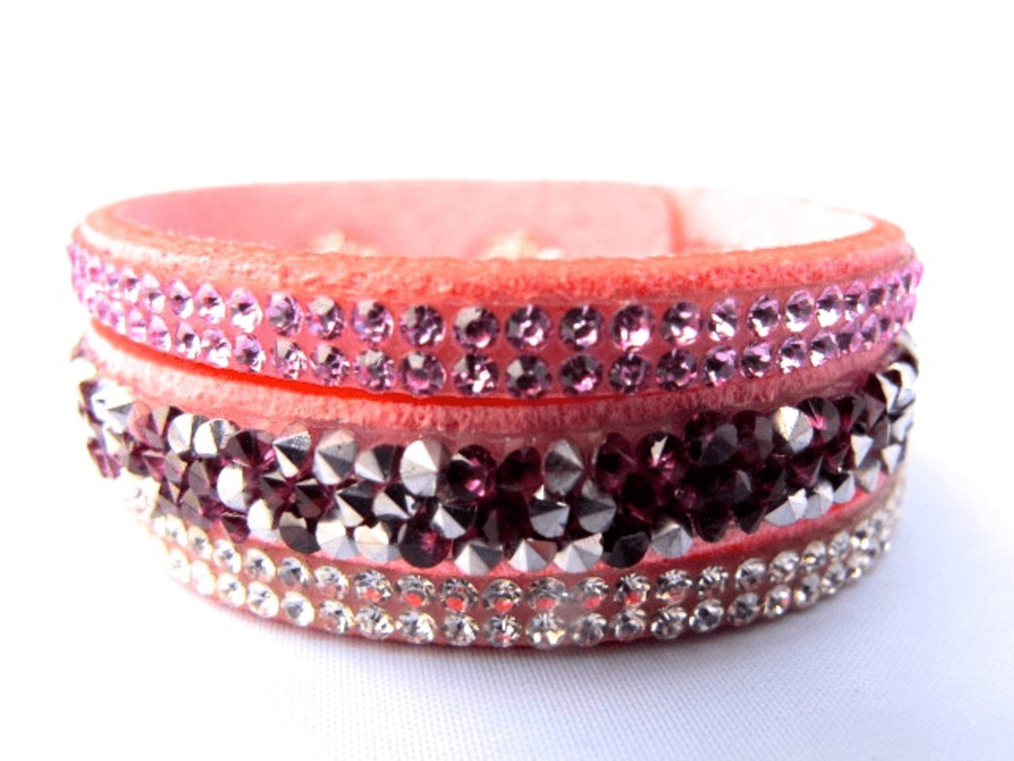 Pink cut leather bracelet with Crystals