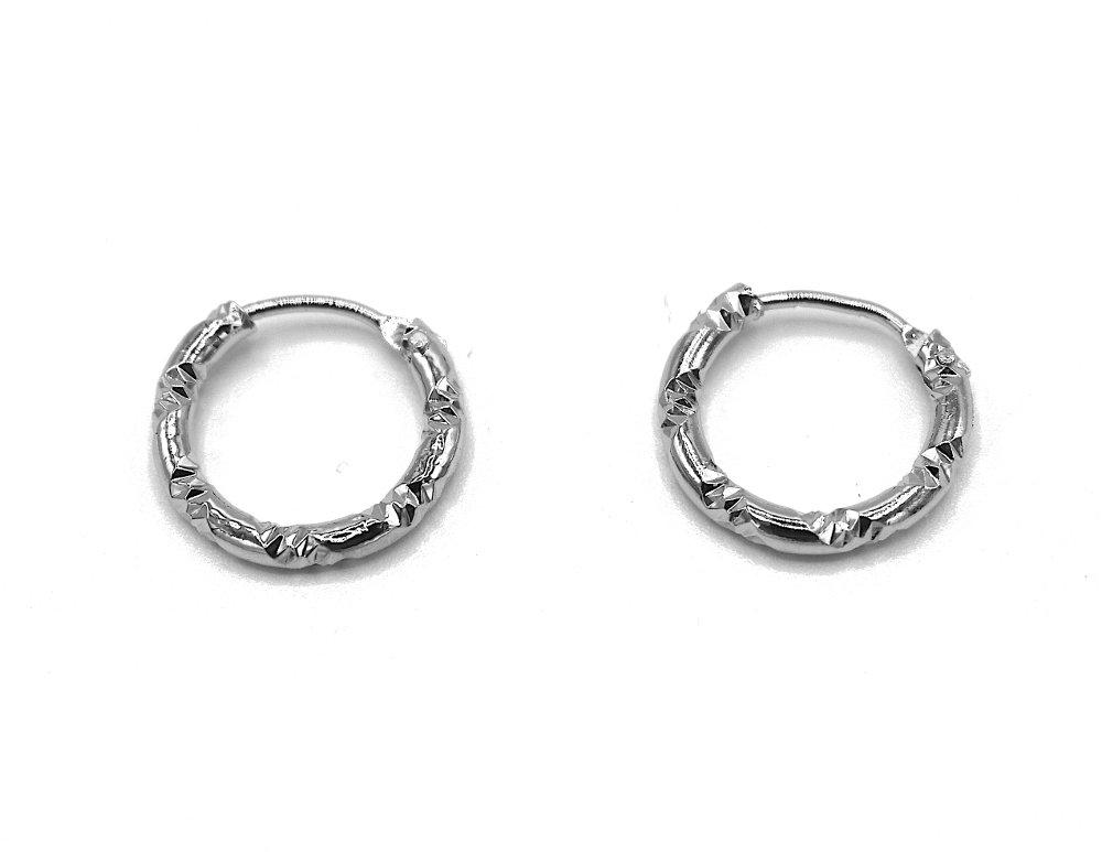 Silver colored hoop earrings with pattern