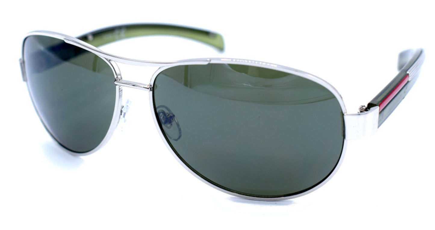 Silver colored sunglasses with frame - light green lenses