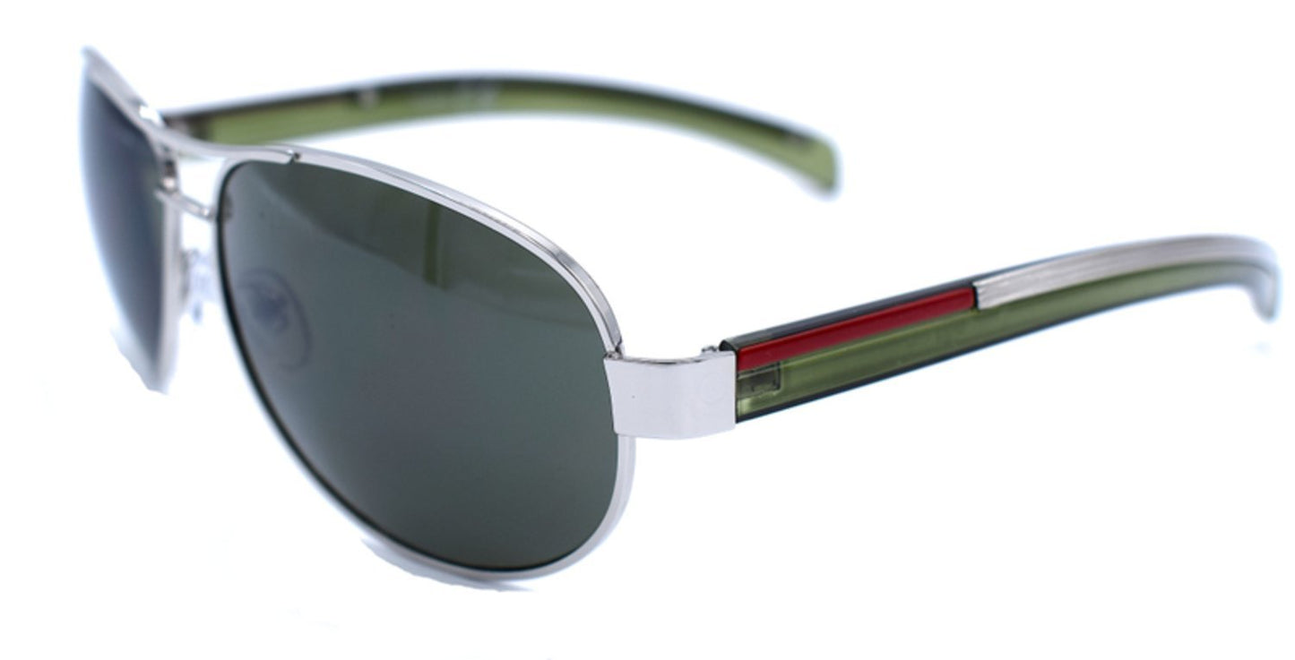 Silver colored sunglasses with frame - light green lenses