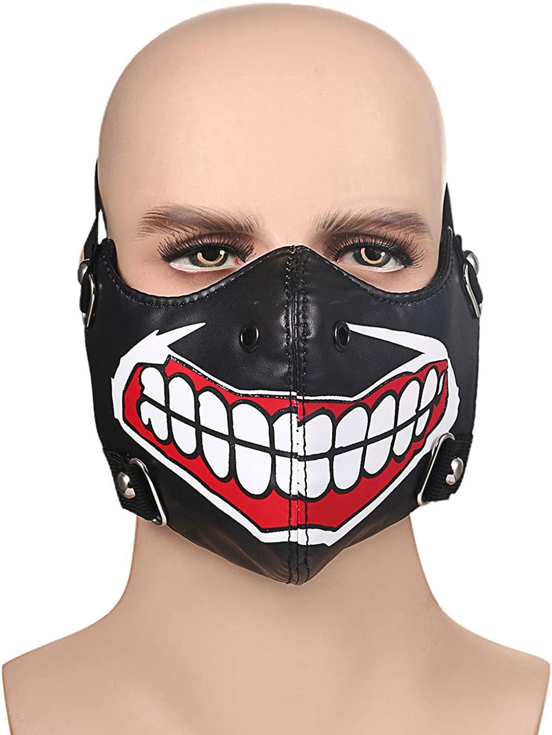 Black half mask leather mouth with teeth