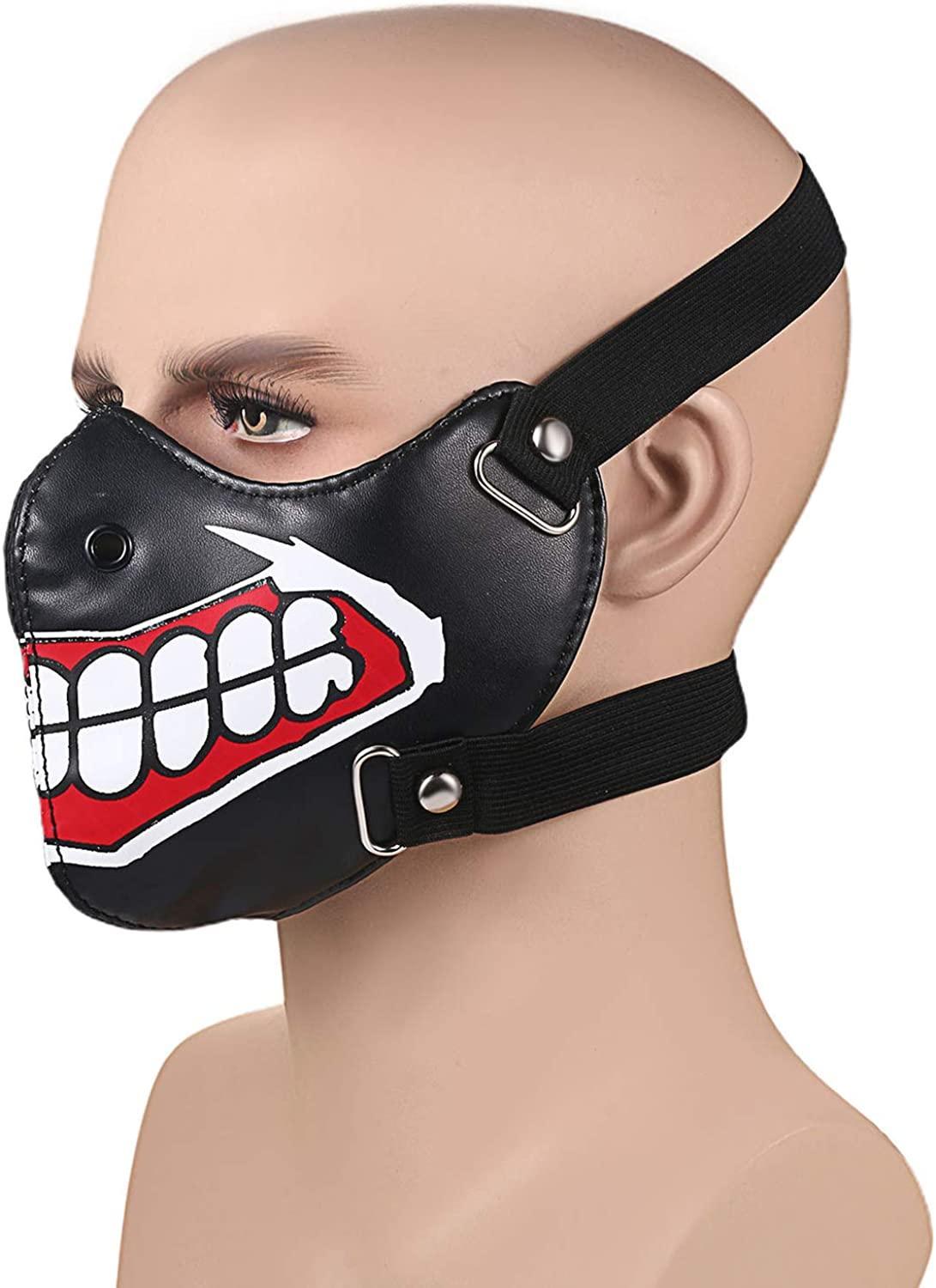 Black half mask leather mouth with teeth