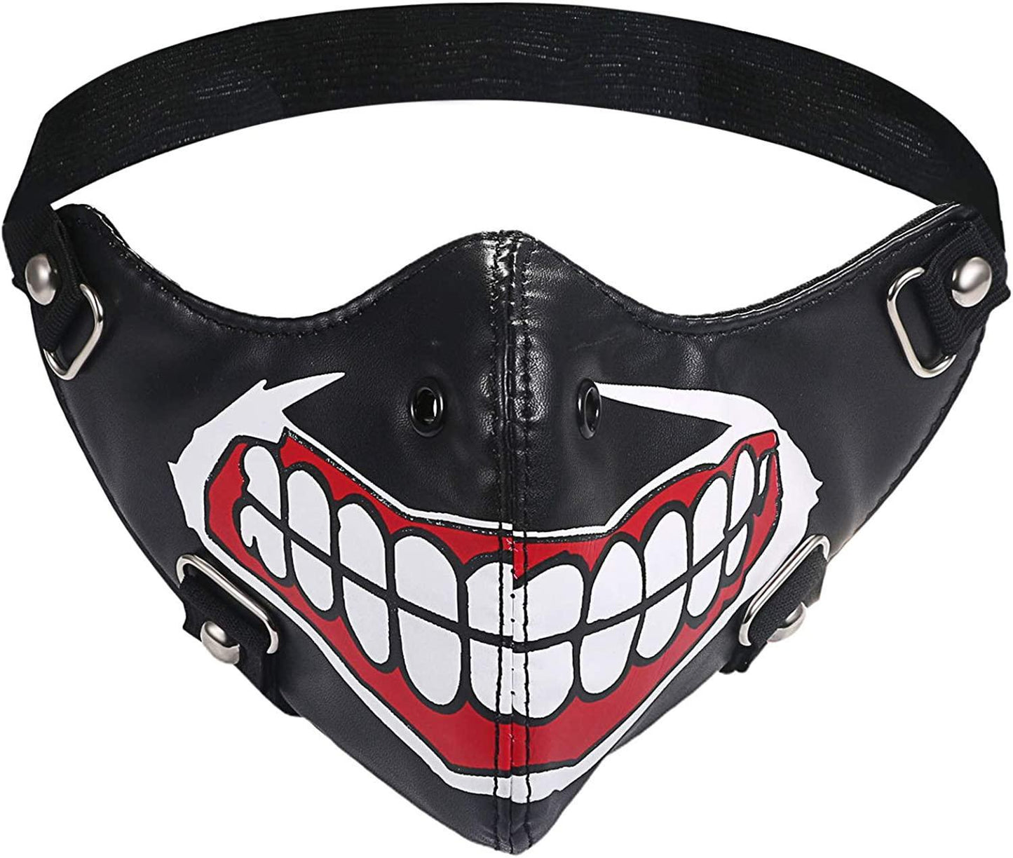 Black half mask leather mouth with teeth