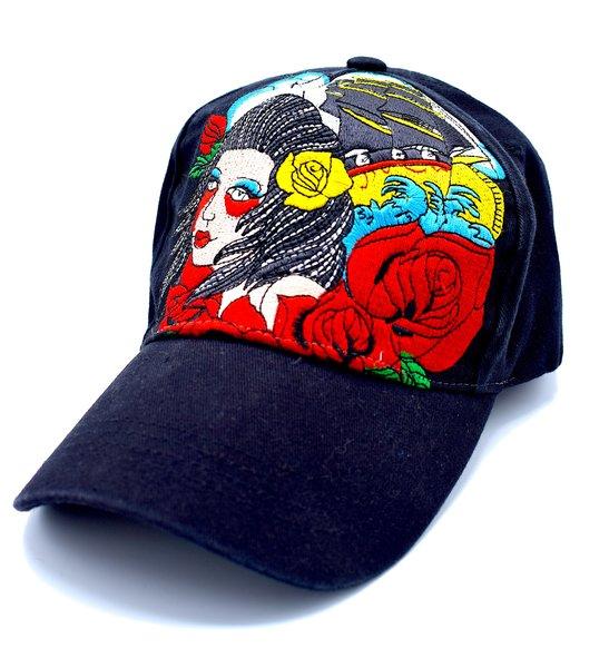 Black cap with roses