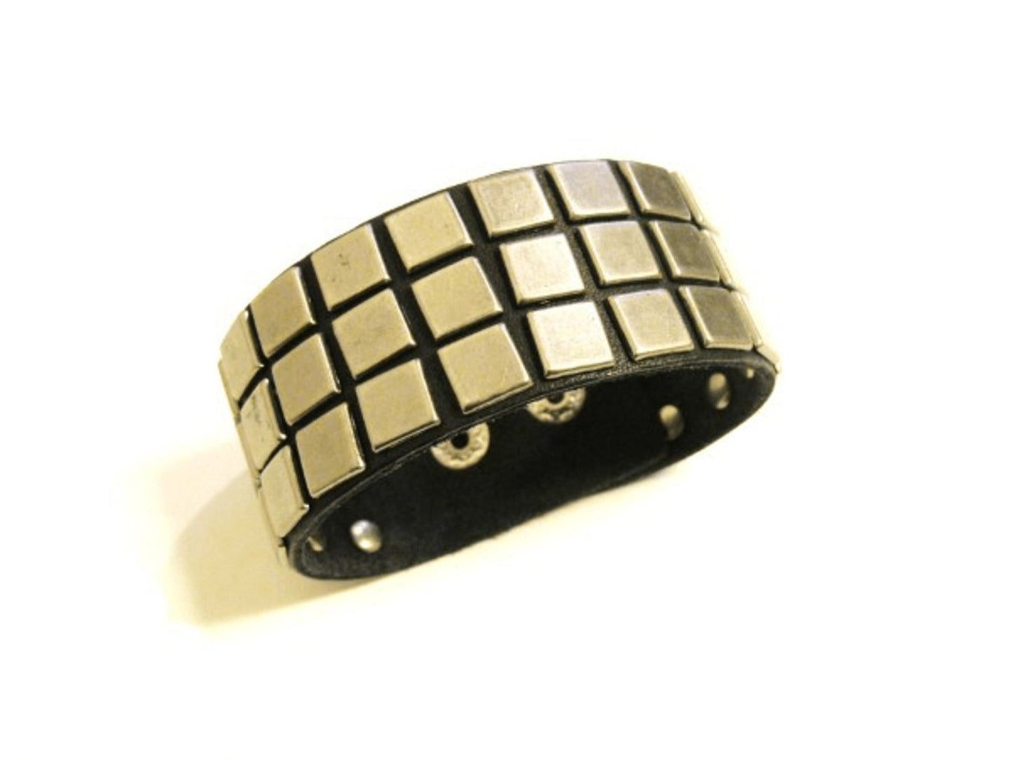 Black leather bracelet with square studs - 3 rows