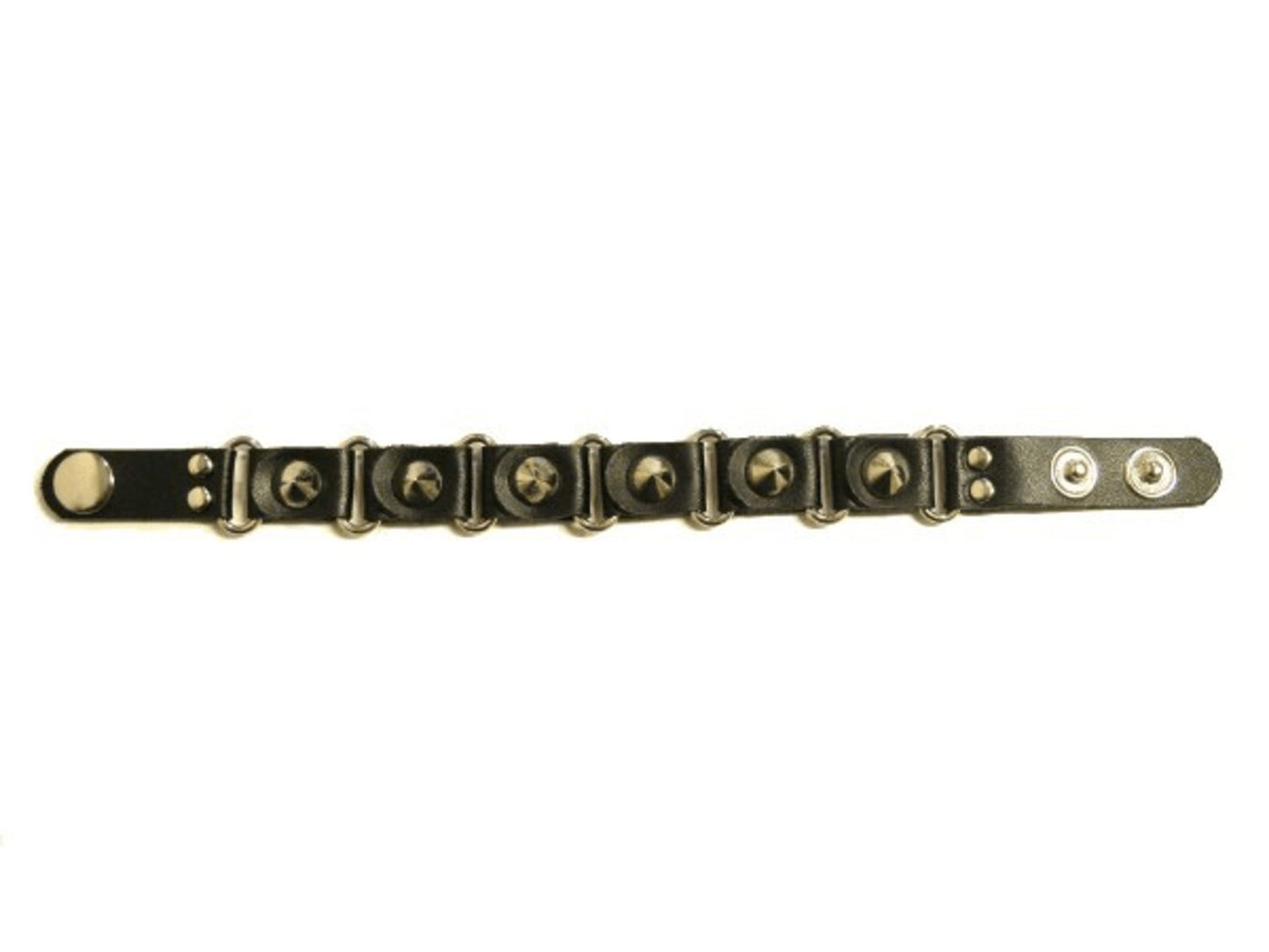 Black leather bracelet with cone-shaped rivets