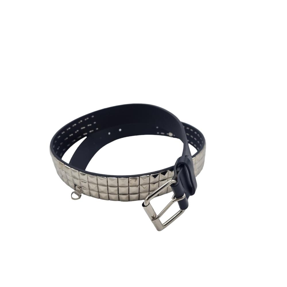 Black rivet belt with silver chain