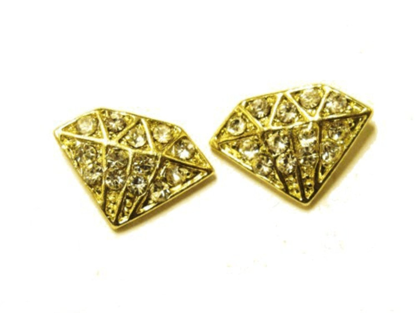 Earrings - Gold colored with white crystals